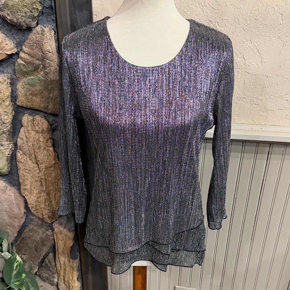 Christopher & Banks Shimmering Black and Silver Blouse